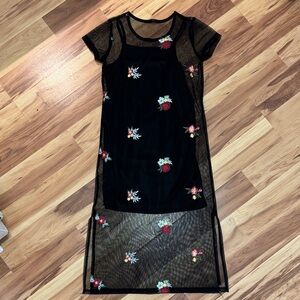 Girl 7/8 Art Class Black Floral Mesh Dress
